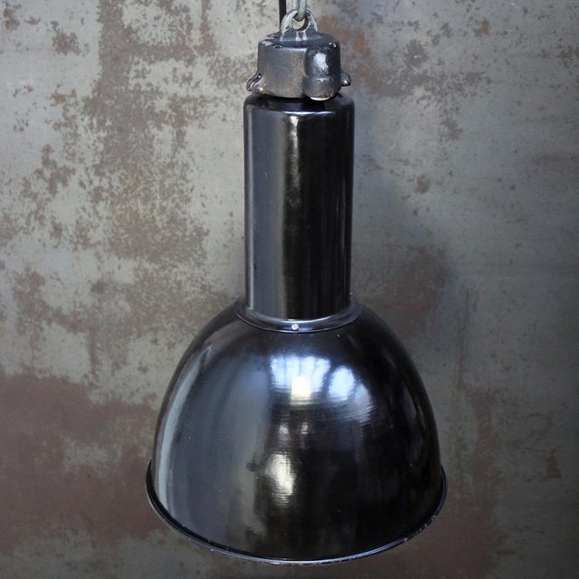 Industrial Vintage Industrial Black Enamel Pendant Lights, 1920s For Sale - Image 3 of 6