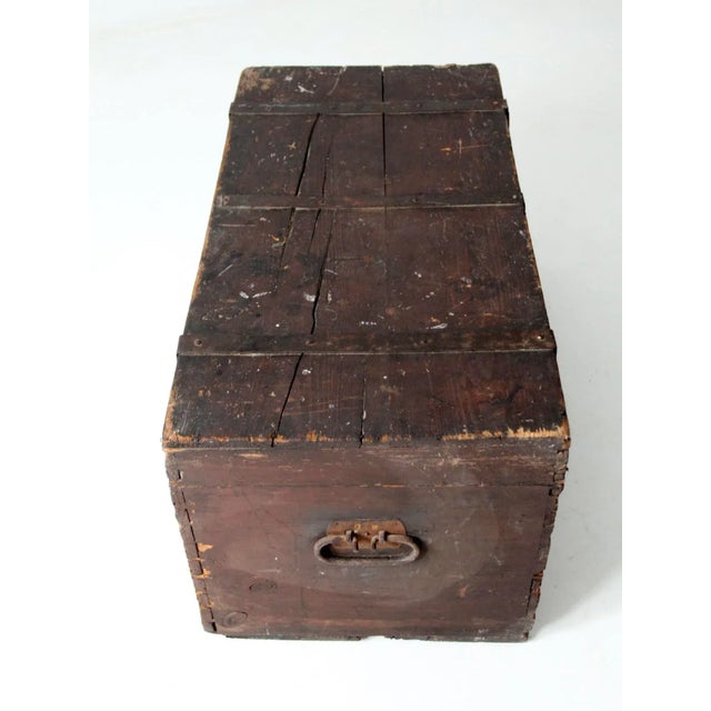 Wood Antique Flat Top Wooden Trunk For Sale - Image 7 of 13
