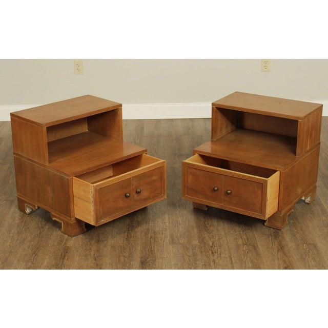 Almond Mid Century Modern James Mont Inspired Walnut Step Nightstands - A Pair For Sale - Image 8 of 13