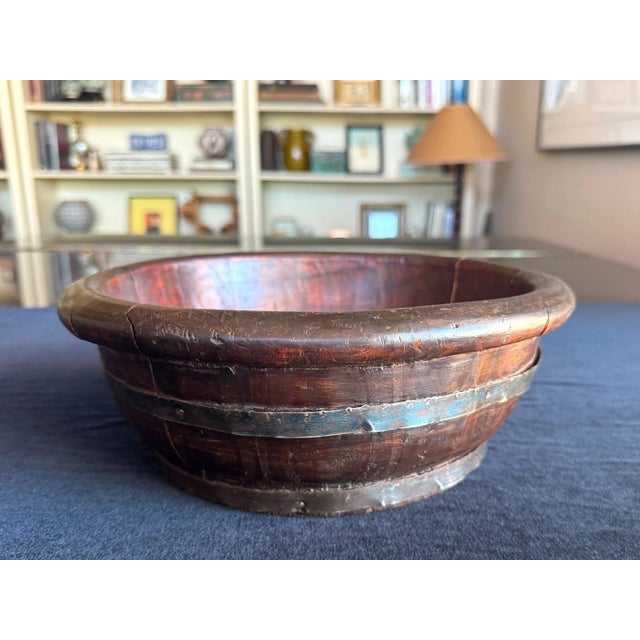 Compact Antique Chinese Wooden Basin With Iron Bands For Sale - Image 4 of 8