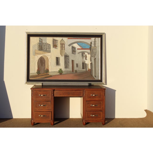 Mid-Century Modern Mediterranean Cityscape Original Painting For Sale - Image 3 of 12