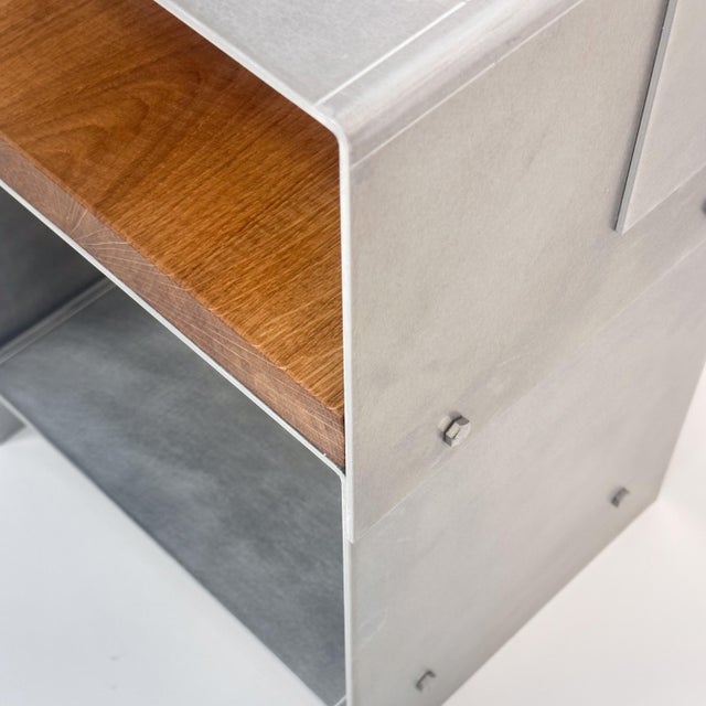 Early 21st Century Matted Aluminium and Oak Wood Side Table by case studios For Sale - Image 5 of 12