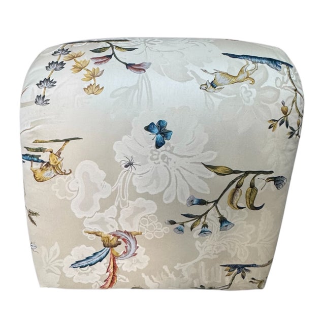 19”H x 24 1/2”W x 18 3/4”D This meticulously reupholstered waterfall bench seamlessly blends the elegance of 1980s post-...