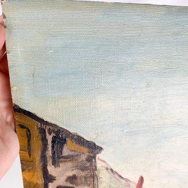 Vintage Original Painting Sailing Ships Harbor Nautical Port on Board For Sale - Image 9 of 12