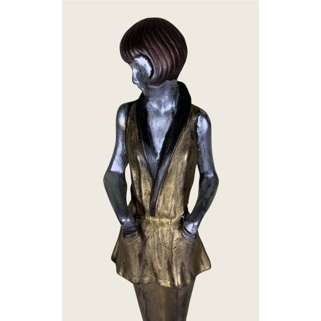 Art Deco 1960s Art Deco Pajama Girl Hands in Pockets Bronze Signed Lorenzl For Sale - Image 3 of 10