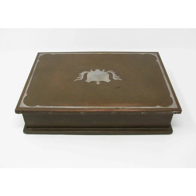 1930s Vintage Silver Crest Bronze Humidor With Sterling Silver Overlay Decoration For Sale - Image 5 of 13