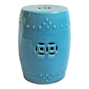 Vintage Painted Blue Ceramic Garden Stool / Side Table