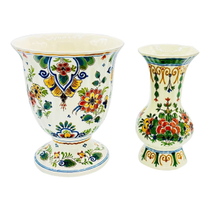 Vintage MCM Royal Delft Hand-Painted Porceleyne Fles Vases-Set of 2