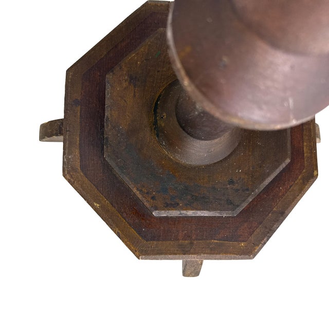 Antique 1890 Handmade Folk Art Wood Chunky Spool Victorian Edwardian Era Pedestal Plant Stand / Side Table For Sale - Image 9 of 16