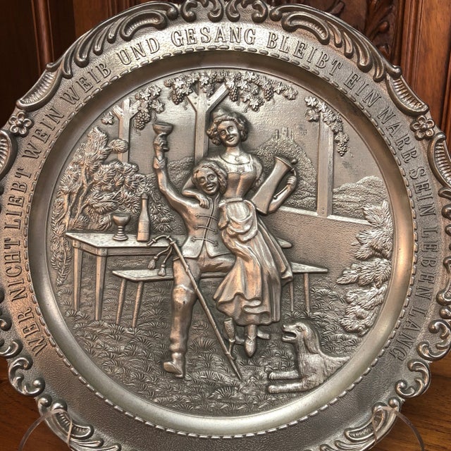 Gothic 20th Century English Traditional Martin Luther Embossed Pewter Plate For Sale - Image 3 of 6