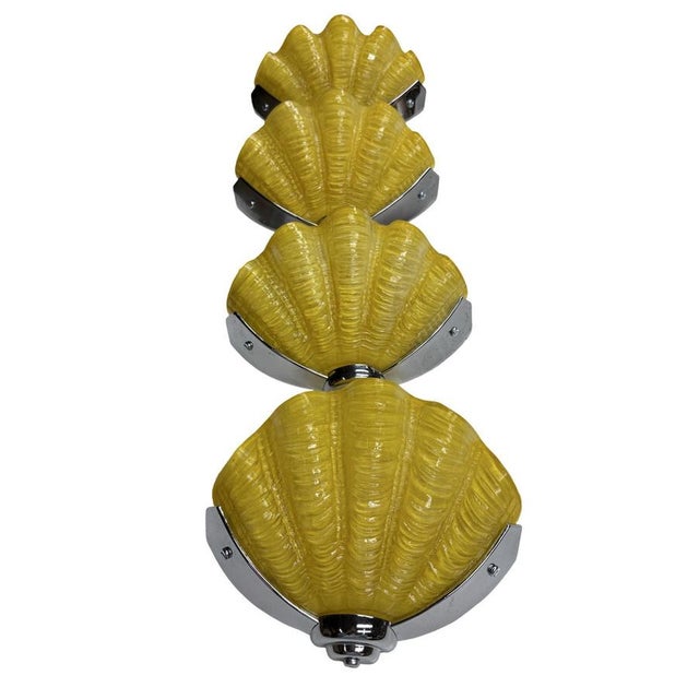 1930s Art Deco Chrome Shell Wall Lights in Daffodil Yellow, 1930s, Set of 4 For Sale - Image 5 of 12