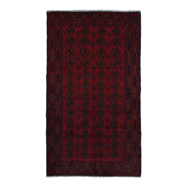 Rug & Kilim’s Baluch Tribal Runner Rug in Burgundy Red With Geometric Patterns For Sale