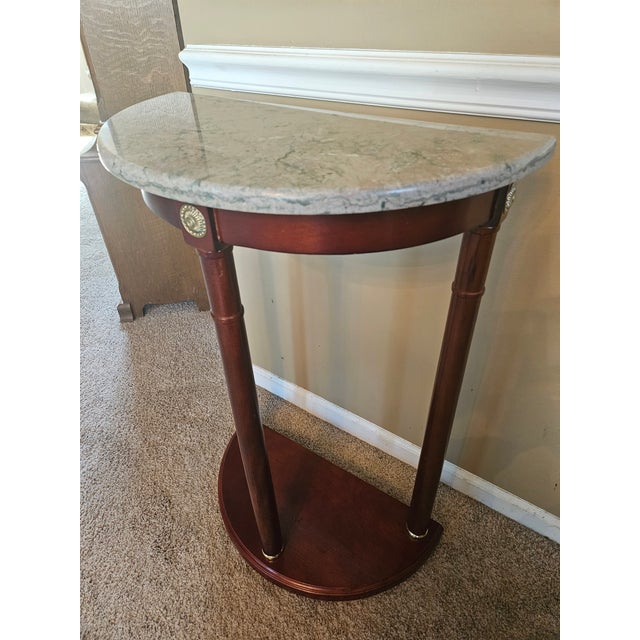 Neoclassical Wood and Marble Demilune Console Table For Sale - Image 3 of 8