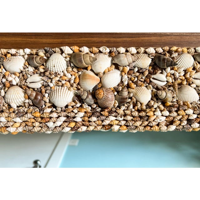 Oversized Vintage Shell-Encrusted Wall Mirror – Coastal / Nautical / Boho Beach House Style For Sale - Image 9 of 11