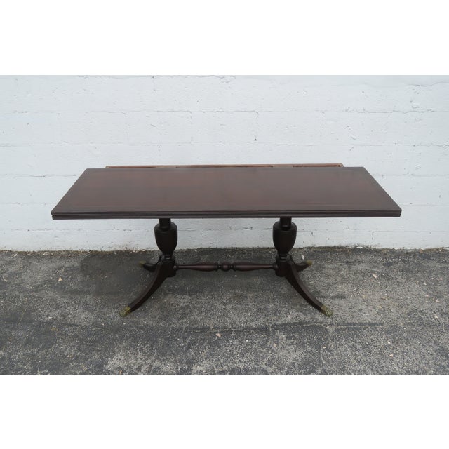 Early 1900s Carved Inlay Long Console Library Dining Extension Table For Sale - Image 4 of 12