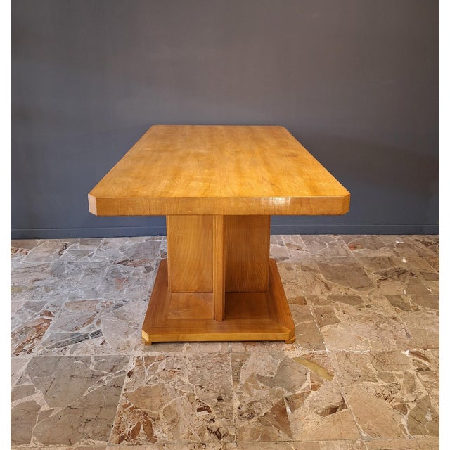 Mid-Century Modern Ash Dining Table with Central Leg, Italy, 1950s For Sale - Image 3 of 9