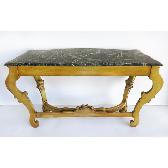 Late 20th Century Italian Marble Top Painted Carved Console Table in Baroque Rococo Style For Sale - Image 10 of 11