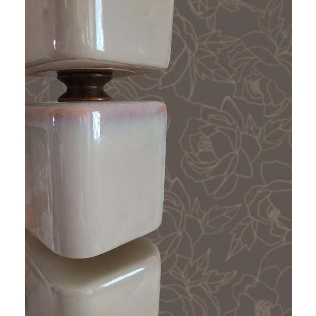Vintage Ombre Stacked Ceramic Cube Monumental Table Lamps For Sale - Image 4 of 11