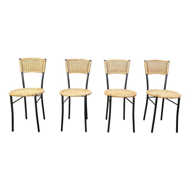 Vintage Wicker Dining Chairs, 1980s, Set of 4 For Sale
