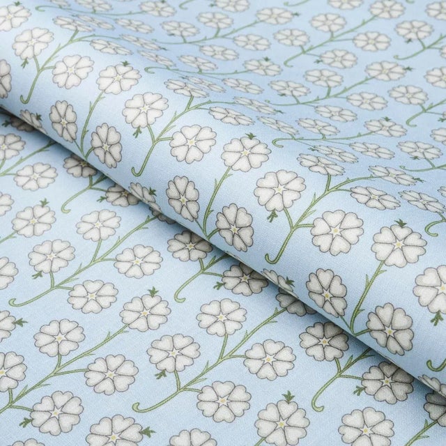 Schumacher x Neisha Crosland Gardenia Fabric in Egg Blue For Sale