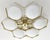 Italian midcentury flush mount with six matte white Murano glass shades mounted on solid brass frame in satin brass finish...