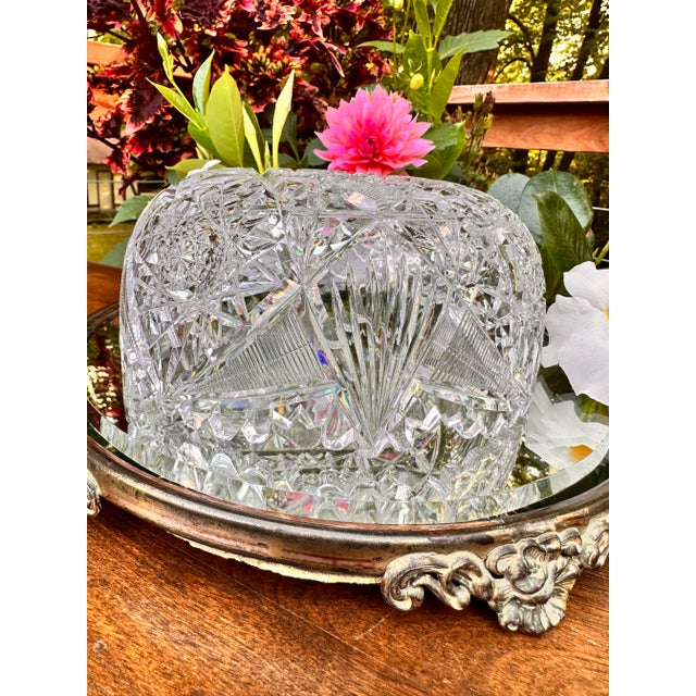 Transparent Antique Bergen Crystal Hand Cut Bowl American Brilliant Period Early 20th Century For Sale - Image 8 of 12