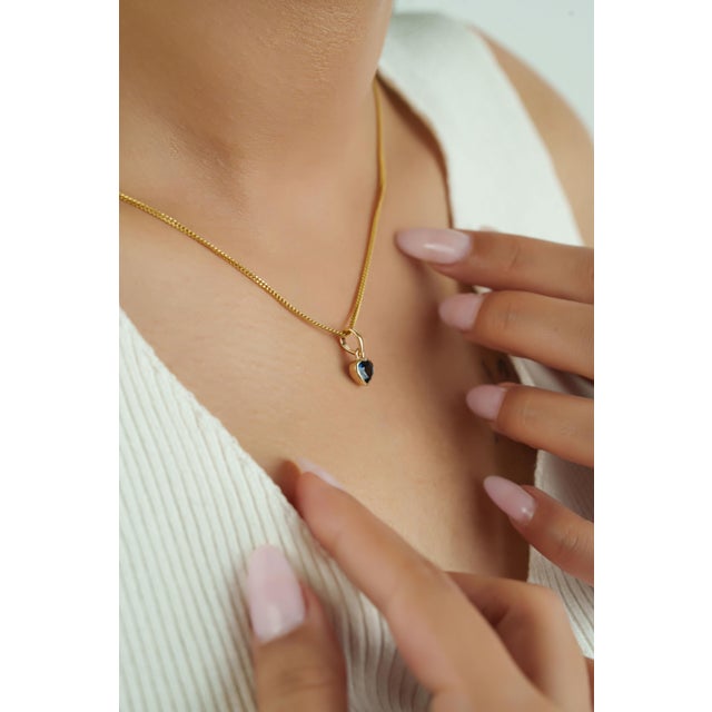 Not Yet Made - Made To Order Heart-Shaped Blue Sapphire Bezel Set Solitaire Pendant in 14k Yellow Gold For Sale - Image 5 of 14