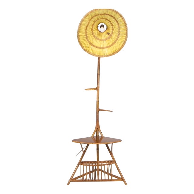 Vintage Standing Bamboo Lamp, 1950s For Sale