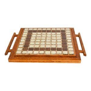 Mid-Century Mosaic Ceramic Tile and Wood Tray
