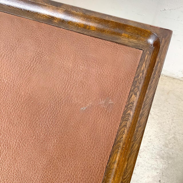 Vintage Studio-Made Square End Table With Cognac Leather Inset Top & Architectural Trestle Base, Mid-Century For Sale - Image 17 of 18