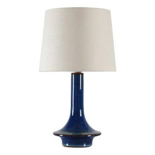Danish Sculptural UFO Shaped Table Lamp in Blue Glaze from Søholm, 1960s For Sale