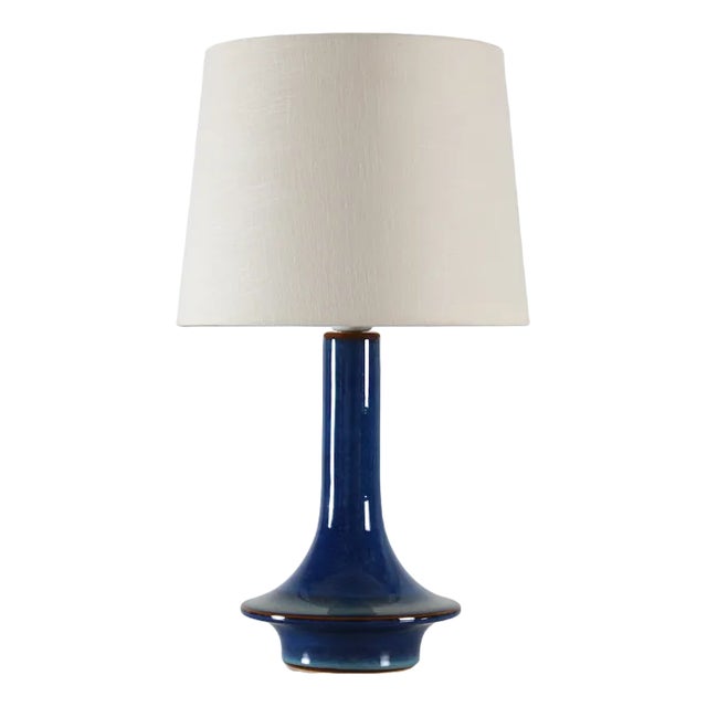 Danish Sculptural UFO Shaped Table Lamp in Blue Glaze from Søholm, 1960s For Sale