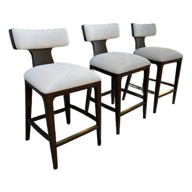 Rh Ligné Fabric Counter Stools — Set of 3 For Sale