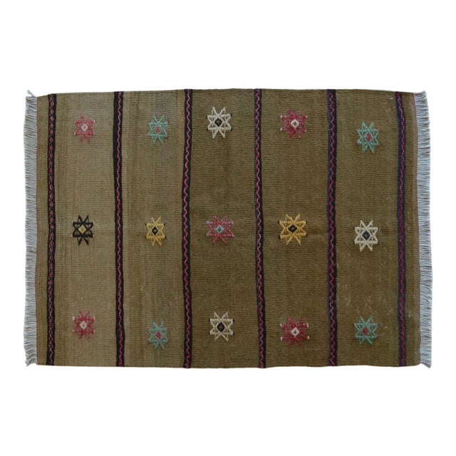 1970s Vintage Flat Weave Turkish Kilim Rug. Special Braided Area Rug 3'3" X 4'6" For Sale