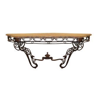 Large 19th Century Console in Wrought Iron and Marble For Sale