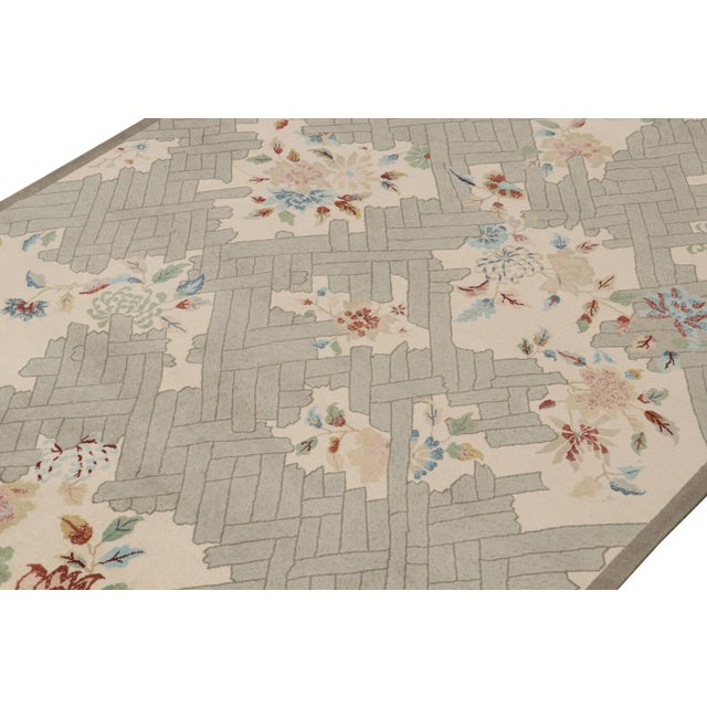 Rug & Kilim 2010s Rug & Kilim’s Chinese Style Art Deco Rug in Beige With Colorful Florals For Sale - Image 4 of 8
