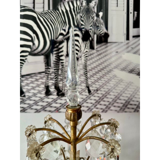 Mid 20th Century Pale Yellow Onyx and Crystal Candelabra Lamp For Sale - Image 4 of 9