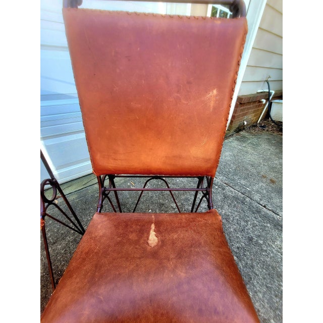 Metal Late 20th Century Llana Goor Style Brutalist Hand-Tooled Iron and Leather Chairs - Set of 4 For Sale - Image 7 of 9
