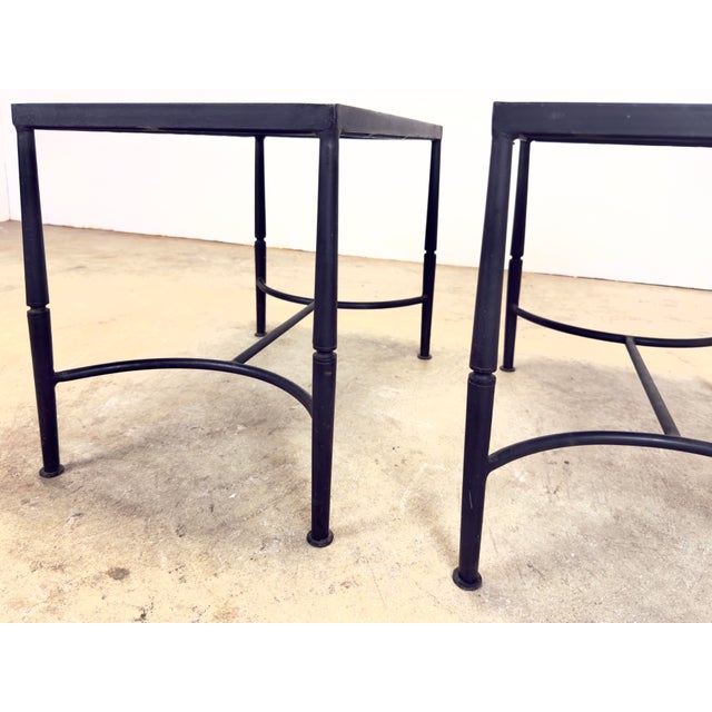 Metal Mid Century Modern Wrought Iron & Milk Glass Small Side Tables—a Pair For Sale - Image 7 of 12