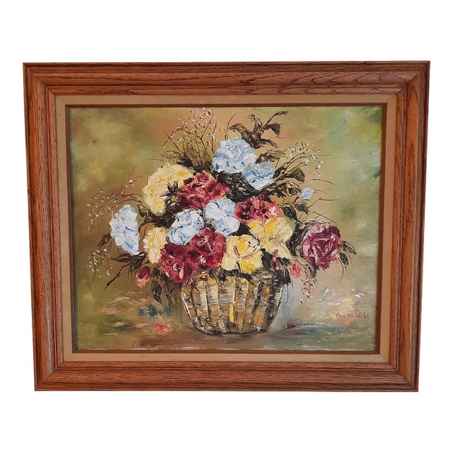 Vintage Floral Still-Life Impasto Painting Flowers Signed For Sale