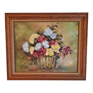 Vintage Floral Still-Life Impasto Painting Flowers Signed