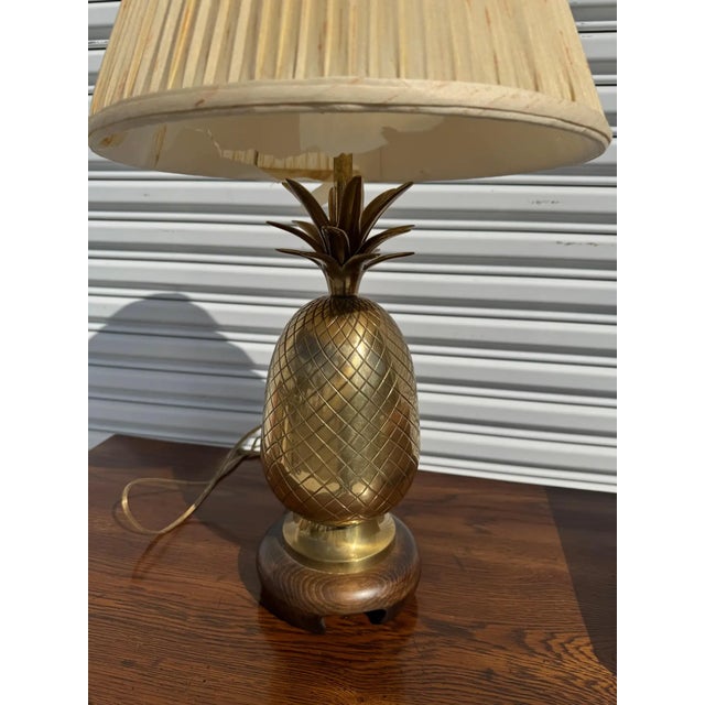 Wood Vintage Brass Pineapple Table Lamp For Sale - Image 7 of 8