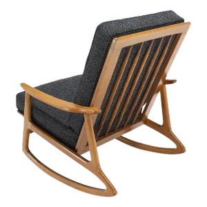 Blond Wood Danish Modern Slated Back Rocking Lounge Chair New Upholstery MINT