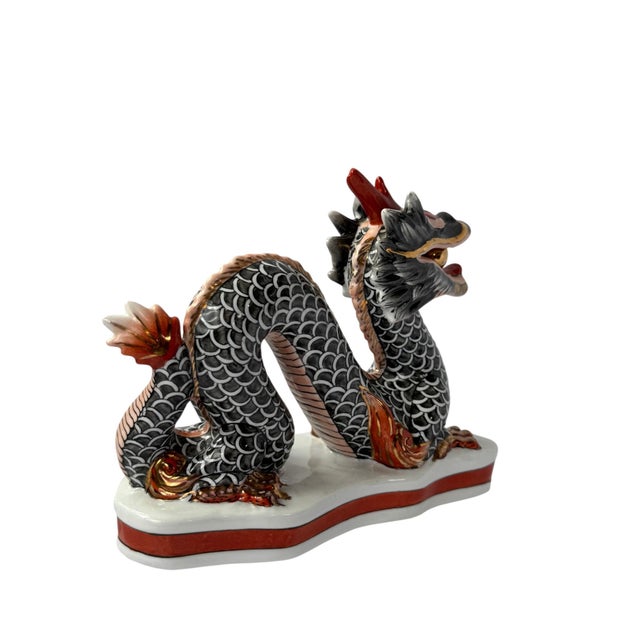 Red Vintage Gump's Chinese Porcelain Dragon Figurine With Gold Accents For Sale - Image 8 of 9