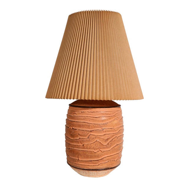 Cast Plaster Table Lamp With Original Pleated Shade by Casual Lamps of California C. 1981 For Sale