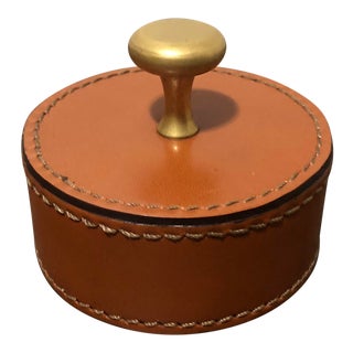 Vintage Ralph Lauren Designer Leather Wrapped Paperweight W Brass Knob For Sale