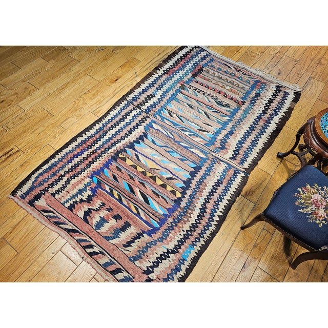 Antique Kurdish Bidjar Tribal Kilim Rug, Handwoven Wool, Stripe Pattern, Turquoise & Yellow, 5x9 For Sale - Image 4 of 15