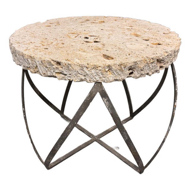 Artisan Made Fossilized Stone Side Table For Sale