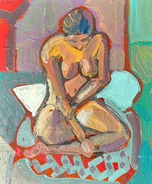 Original Expressionist Seated Female Nude Painting by James Hartman