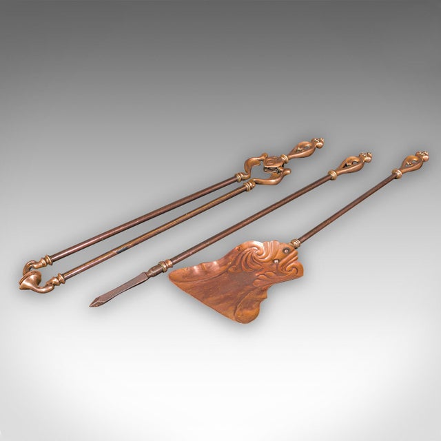 Antique Fireside Companion Set, French Bronze Fire Tools, Art Nouveau, Victorian For Sale - Image 6 of 12